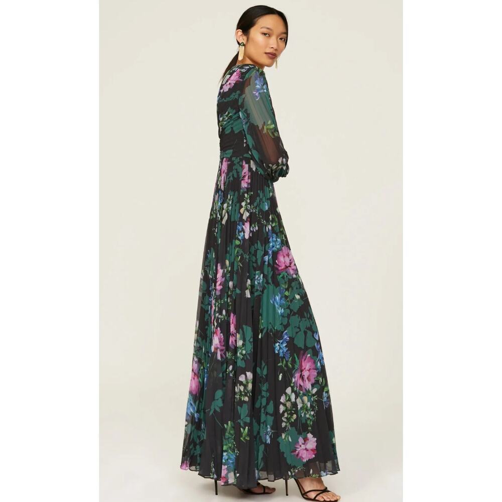 Badgley Mischka Pleated Black Floral Gown Size 4 - Picture 2 of 10